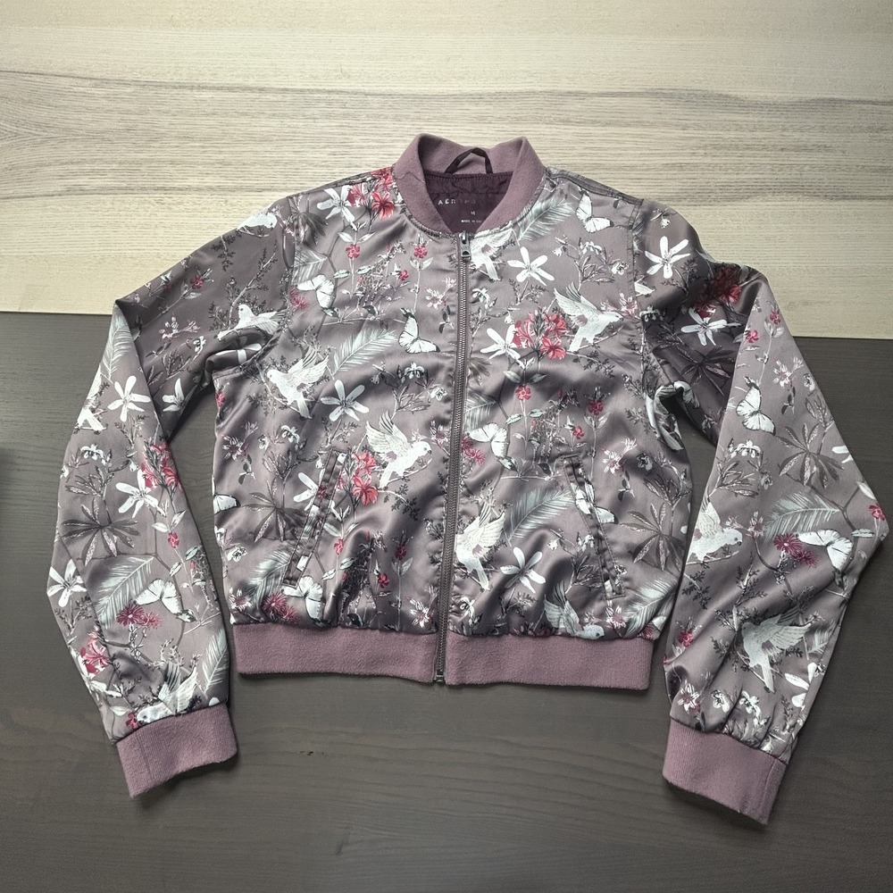 Aeropostale Jacket Women Medium Cropped Windbreaker Floral Lined